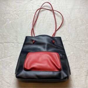 Tolblanc Black and Red Leather Convertible Shoulder Bag to Backpack Bag